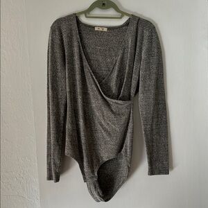 Madewell Gray Drape V-Neck Bodysuit